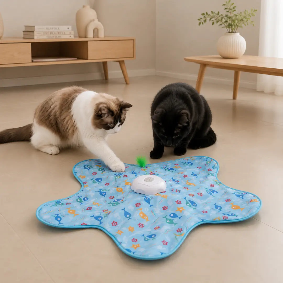 Brinquedo interativo para gatos tapete com pena que se movimenta 
