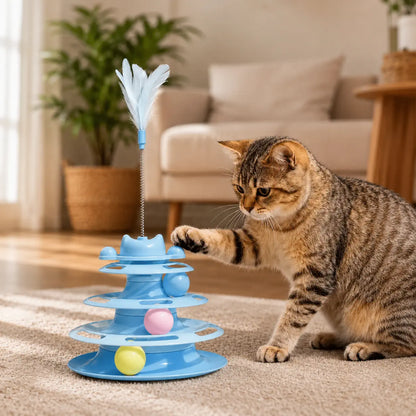 Brinquedo para gato interativo torre com bolinhas estimula o execicio