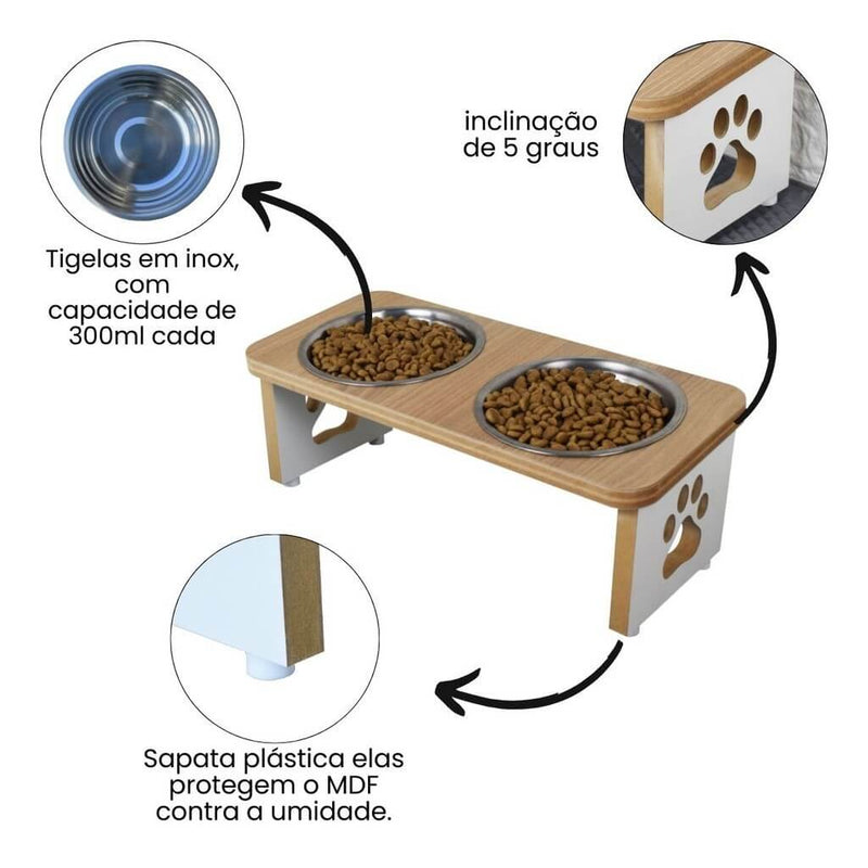 Comedouro e Bebedouro para Cachorro Elevado em MDF